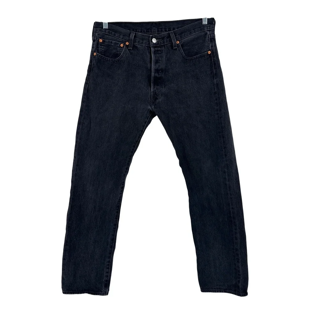 Levis 501 Original Fit Mens Black Straight Leg Button Fly Denim Jeans 34x31